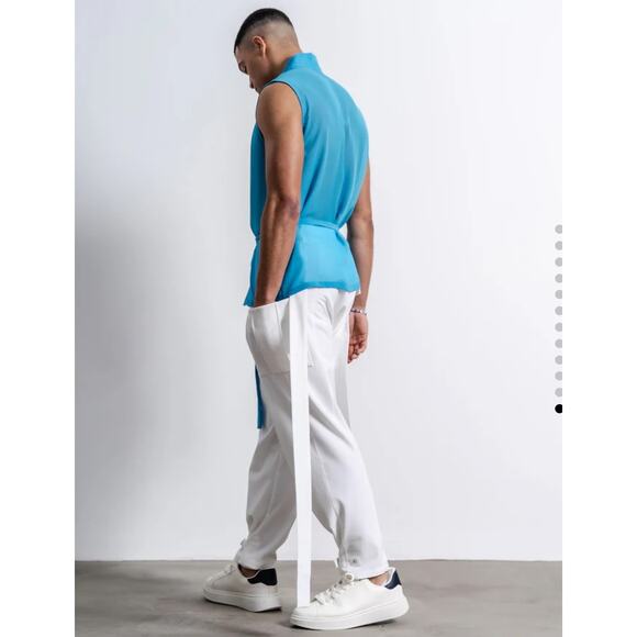 Orttu Star Neck Cardigan Blue Semi Sheer Chiffon Wrap Around Belt Small Kimono - Picture 15 of 16